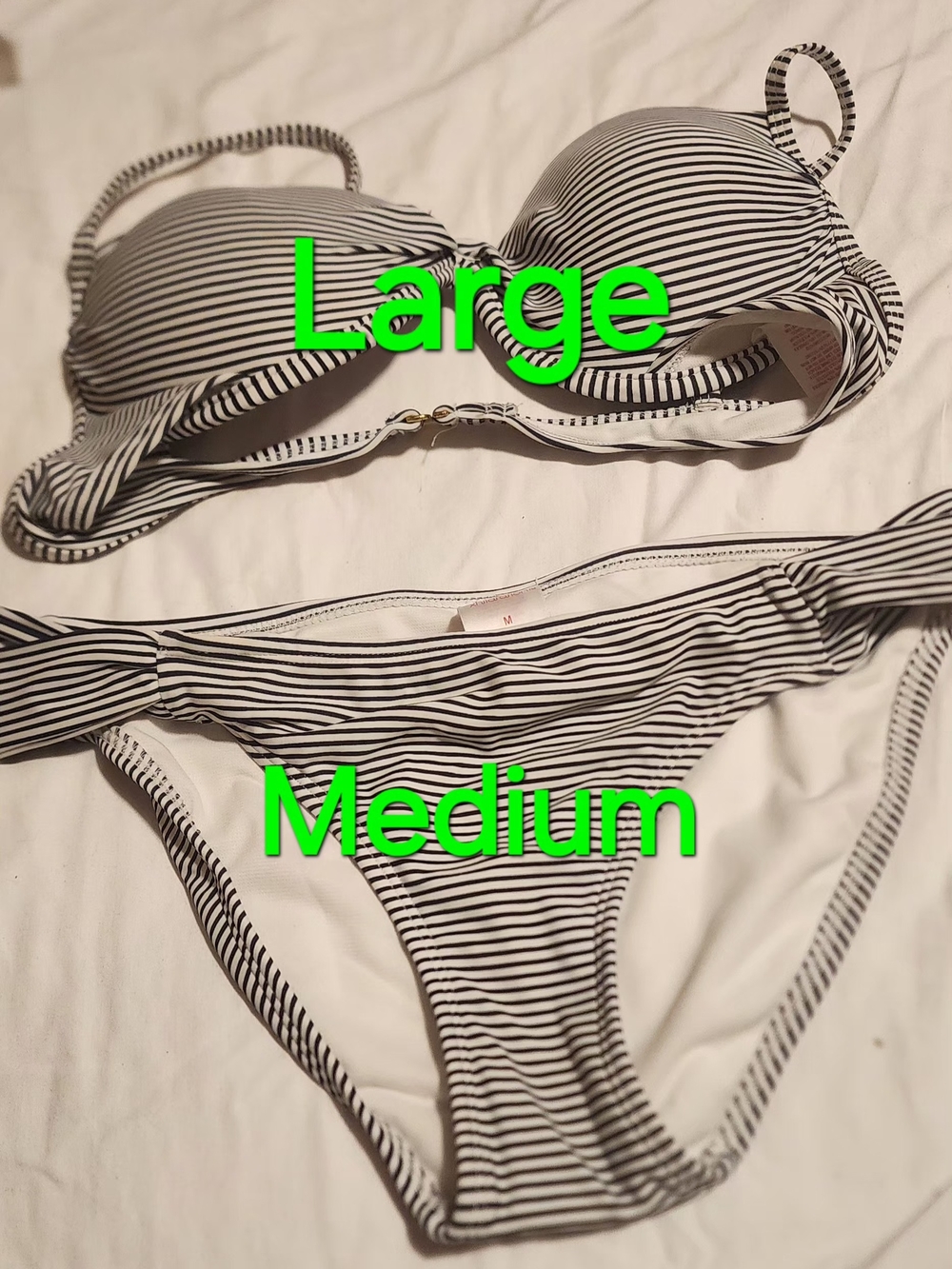 Striped Black and White Bikini Set - Women Swim